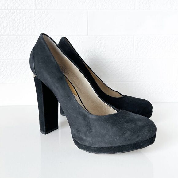 Michael Kors Womens Haven Suede Chunky Platform Heels Black 9M - Picture 1 of 9
